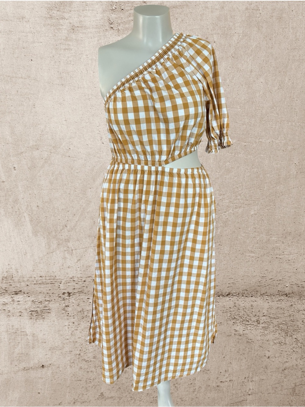 Who What Wear One-Shoulder Gingham Midi Dress with Side Slits